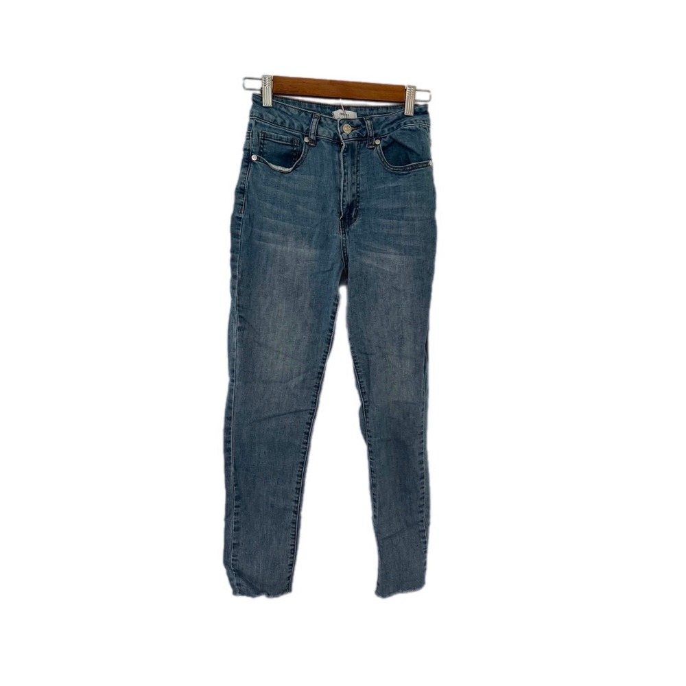 Forever 21 Skinny Jeans Women 26 Blue Excellent High Rise Raw Hem Frayed Denim